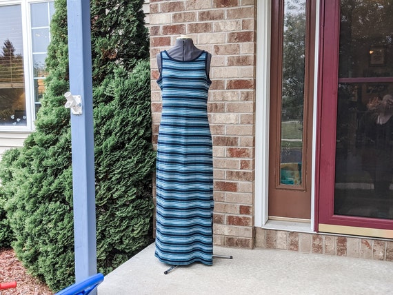 Vintage 90s- 2000s- y2k- Maxi Dress- Striped- The Limited- Blue- Preppy- Beachy- Long Dress- Beach Coverup- Women's Size Large Vintage 90s- 2000s- y2k- Maxi Dress- Striped- The Limited- Blue- Preppy- Beachy- Long Dress- Beach Coverup- Women's Size Large