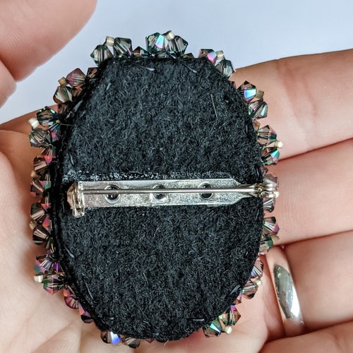 Vintage 80s- Upcycled- Button- Beaded- high quality Brooch- Fly- Beetle- Creepy- Spooky- Witchy- Goth- Pagan- Boho- Steampunk- Iridescent- Shimmer- Art