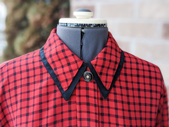 Vintage 80s-90s- Red and Black Checkered Blouse- … - image 6