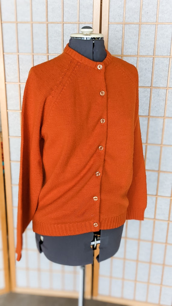 Vintage 60s- Knit Cardigan- Burnt Orange- Handmad… - image 5