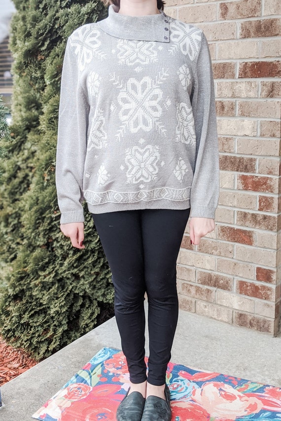 90s Sparkly Snowflake Sweater- Metallic- Nordic- … - image 2