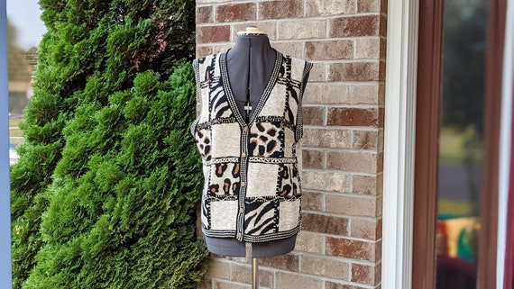 Vintage 80s- 90s- Sweater Vest- Animal Prints- Ze… - image 1