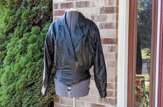 Vintage 80s-90s- Black Leather Jacket- Corset Laced- Waistcoat