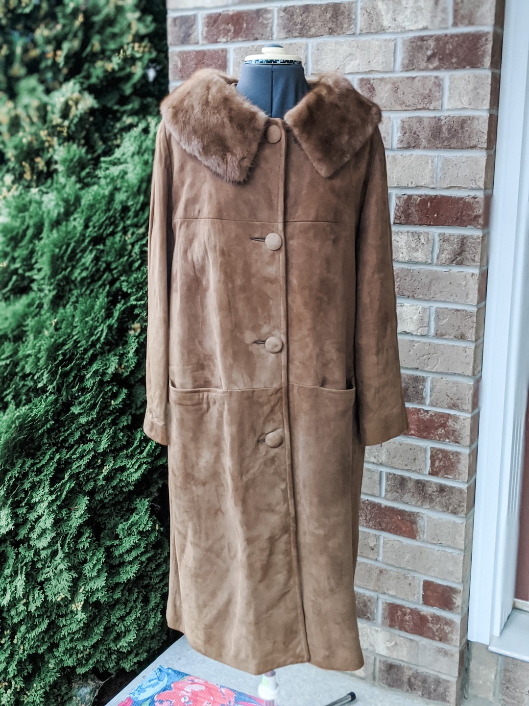 Vintage 60s- Leather Coat With Fur Trim- Jackie Kennedy Onassis