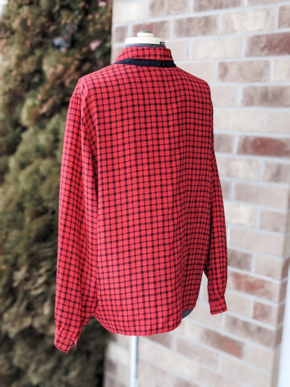 Vintage 80s-90s- Red and Black Checkered Blouse- … - image 4