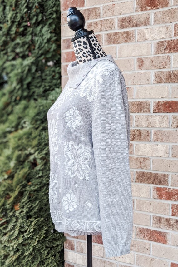 90s Sparkly Snowflake Sweater- Metallic- Nordic- … - image 3