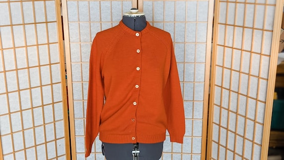 Vintage 60s- Knit Cardigan- Burnt Orange- Handmad… - image 1