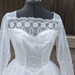 80s Vintage- Handmade Gown- Lace- Full Sleeves- Sequined Floral- Full Skirt- 80s Bride- Homemade- Wedding Dress