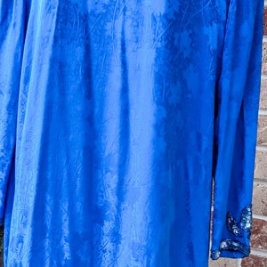 Vintage 80s Silk Beaded Dress Blue Great Gatsby Flapper 20s Style Era Formal Dress Drop Waist Long Sleeve Beaded Women's Size 18 image 5