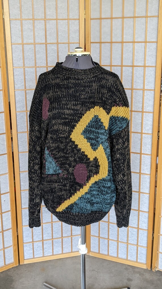 Vintage 80s- Knit Sweater- Vegan- Yarn-  Abstract… - image 2