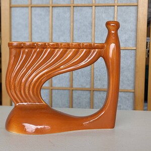 Vintage 60s- 70s- Midcentury Modern Menorah- Ceramic- Orange- Glazed- Chic- Modern- Minimalist- Maximalist- Handmade- Israel- Retro-Hanukkah