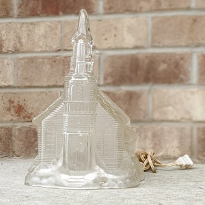 Vintage 90s- Glass Church Light- Christmas Village- Window- Decor- Xmas- Holiday- Hearth- Home- Minimalist- Winter- Lamp- Country- Chic