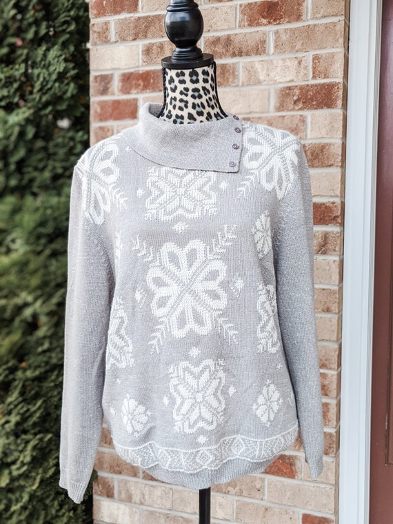 90s Sparkly Snowflake Sweater- Metallic- Nordic- … - image 1