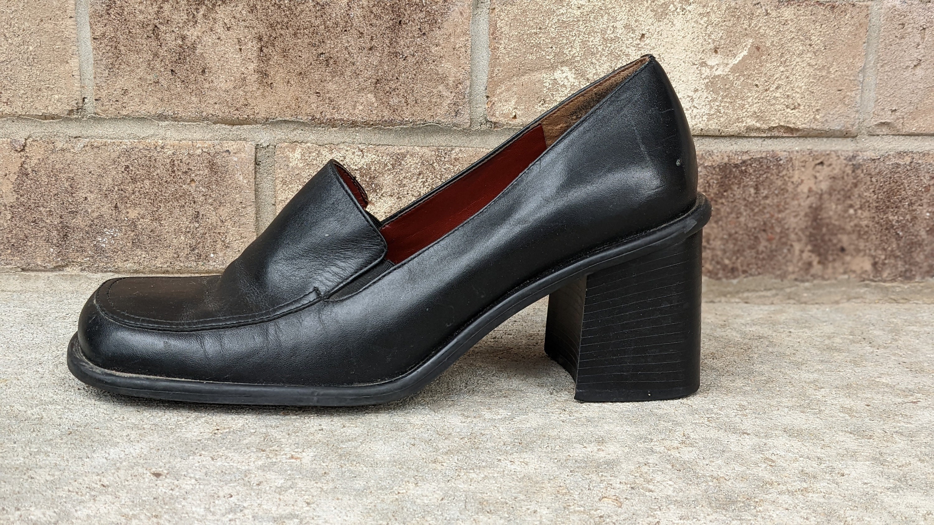 Vintage 90s 2000s Y2k Chunky Heel Loafer Nine West Black Classic Goth Grunge Cyber Chic Clubbing Trendy Rad Retro women s 9 Etsy India