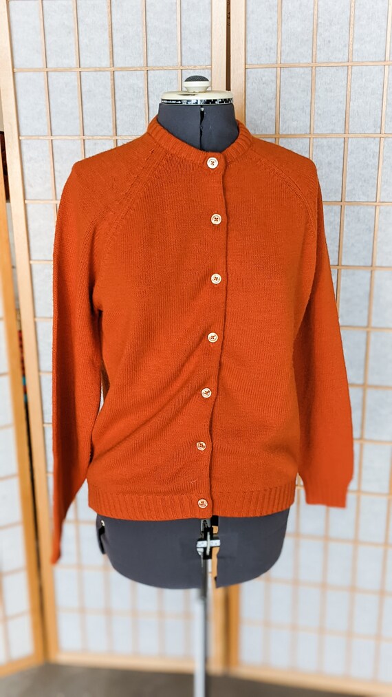 Vintage 60s- Knit Cardigan- Burnt Orange- Handmad… - image 6