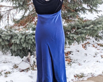 Vintage 90s- 2000s- y2k- Prom Dress- Sapphire Blue Formal Gown w/ Wrap- New Years Eve, Military Ball, Gala, Opera