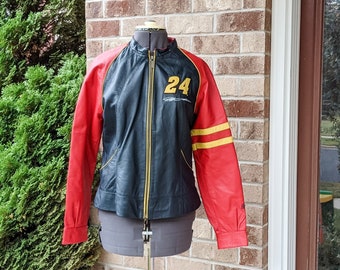 Vintage 1990s Jeff Gordon 100% Leather Nascar Racing Jacket