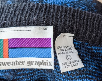 1点物⭕️お安く!◎Custom Vintage Fabric◎AR 9.75 Vintage 80s- 90s- Graphix Men's Sweater- Geometric- Blue- Cosby