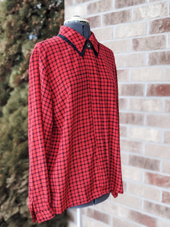 Vintage 80s-90s- Red and Black Checkered Blouse- … - image 5