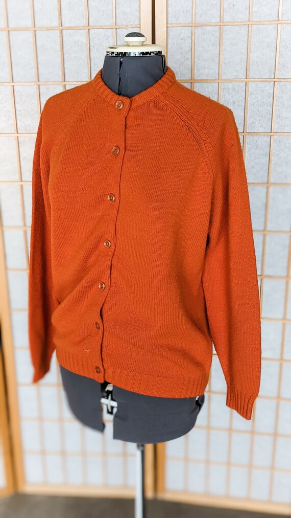 Vintage 60s- Knit Cardigan- Burnt Orange- Handmad… - image 3