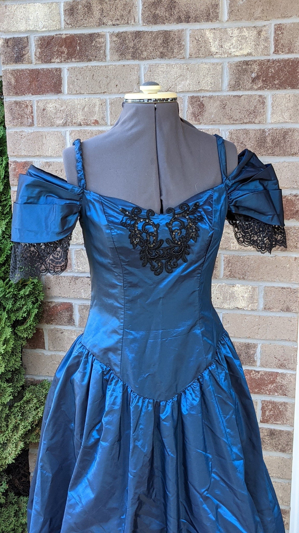 80s prom dress blue Vintage 80s- Prom Dress- Sapphire- Cobalt- Blue- Lolita- Style- Rock N  Roll- Romantic-black Lace- Goth- Punk- Layered- Skirt-