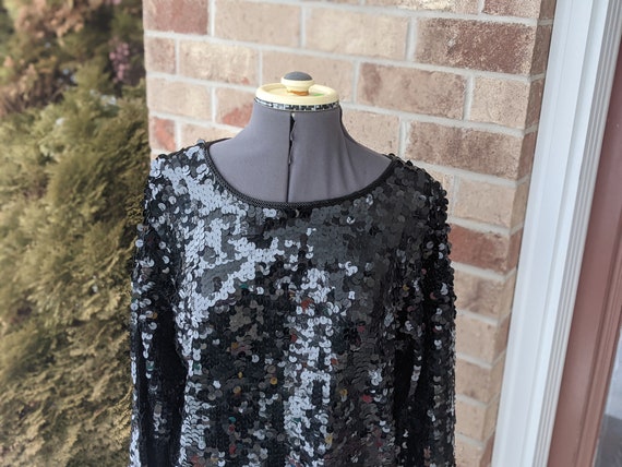 Vintage 80s- 90s- Black- Tunic- Dress- Sequined- … - image 2