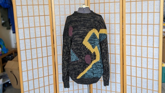 Vintage 80s- Knit Sweater- Vegan- Yarn-  Abstract… - image 1