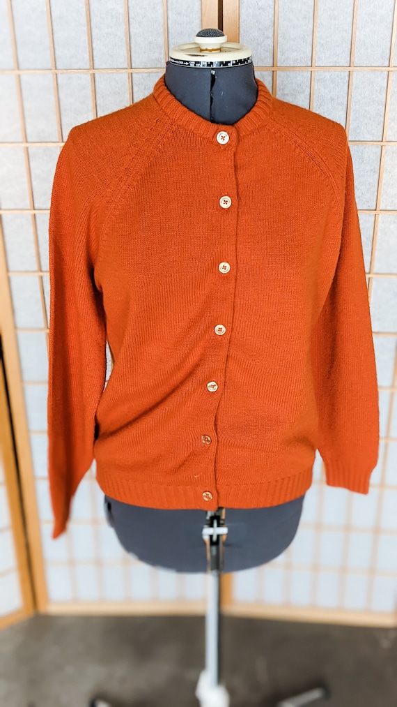 Vintage 60s- Knit Cardigan- Burnt Orange- Handmad… - image 2