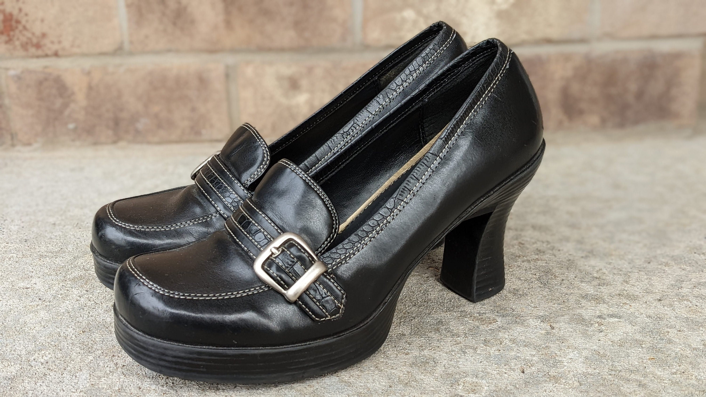 Vintage 90s- 2000s- Y2k- Black-chunky Heel- Loafer- Slip On Vintage 90s- 2000s- Y2k- Black-chunky Heel- Loafer- Slip On
