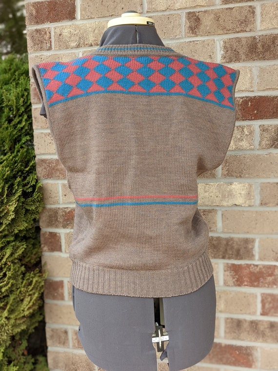 Vintage 70s- 80s- Wool Sweater Vest- Argyle- Stri… - image 5