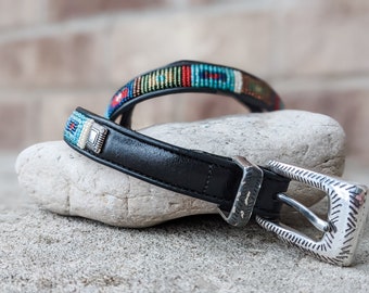Vintage 80s- Brighton Beaded Belt- Skinny Belt- Southwestern- Boho- Eclectic- Hippie- Chic- Seed Bead- Brighton Belt