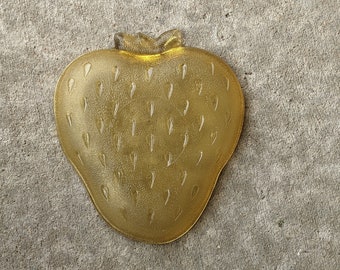 Vintage 70s- Strawberry Dish- Glass- Yellow- Etched- Shaped-Candy- Dish- Jewelry Tray- Ring Holder- Trinkets- Kitschy- Boudoir- Home Dec