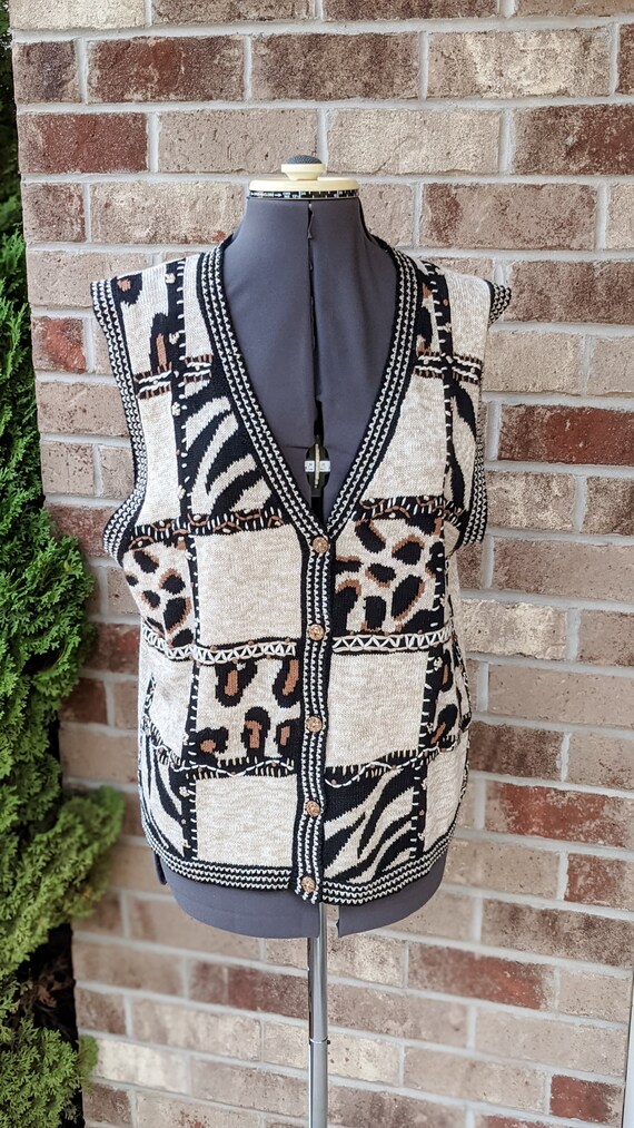 Vintage 80s- 90s- Sweater Vest- Animal Prints- Ze… - image 3