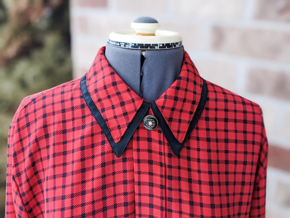 Vintage 80s-90s- Red and Black Checkered Blouse- … - image 1