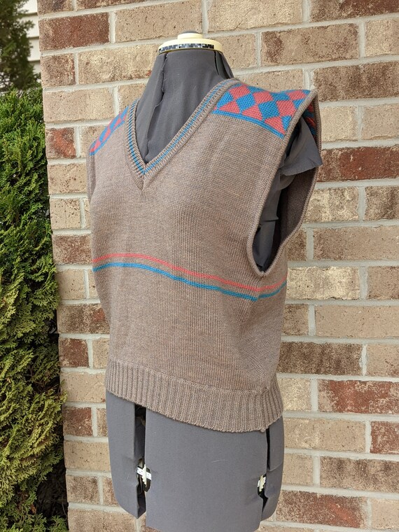 Vintage 70s- 80s- Wool Sweater Vest- Argyle- Stri… - image 6