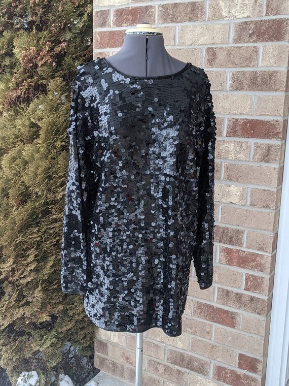 Vintage 80s- 90s- Black- Tunic- Dress- Sequined- … - image 5