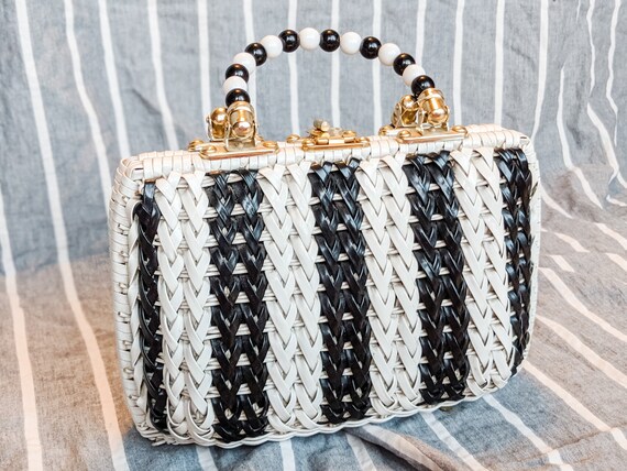 Black & White Basket Handbag: Late 50's Vintage Ha