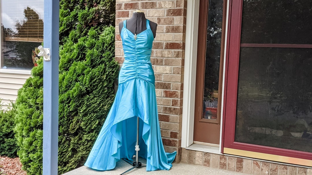 Vintage 2000s Y2k Prom Dress Sexy retro baby Blue Slinky hi Low Stunning Corset Lace Up Mcbling Gala Formal Military Ball Size M Etsy Canada