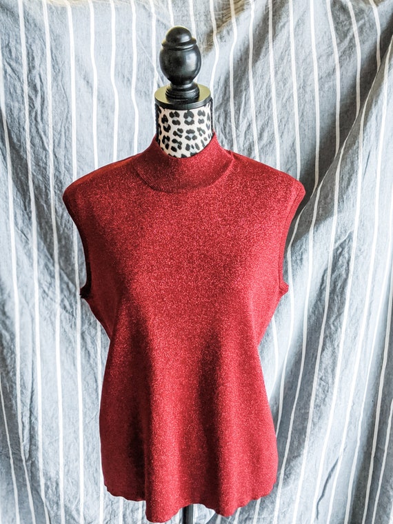 Sparkly Silk Christmas Red Sleeveless Top- Xmas- V