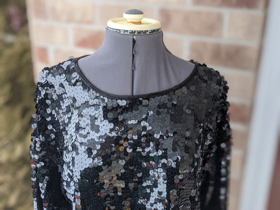 Vintage 80s- 90s- Black- Tunic- Dress- Sequined- … - image 1