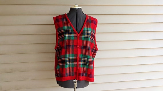 Vintage 80s 90s Christmas Plaid Vest Tartan Red Green - Etsy