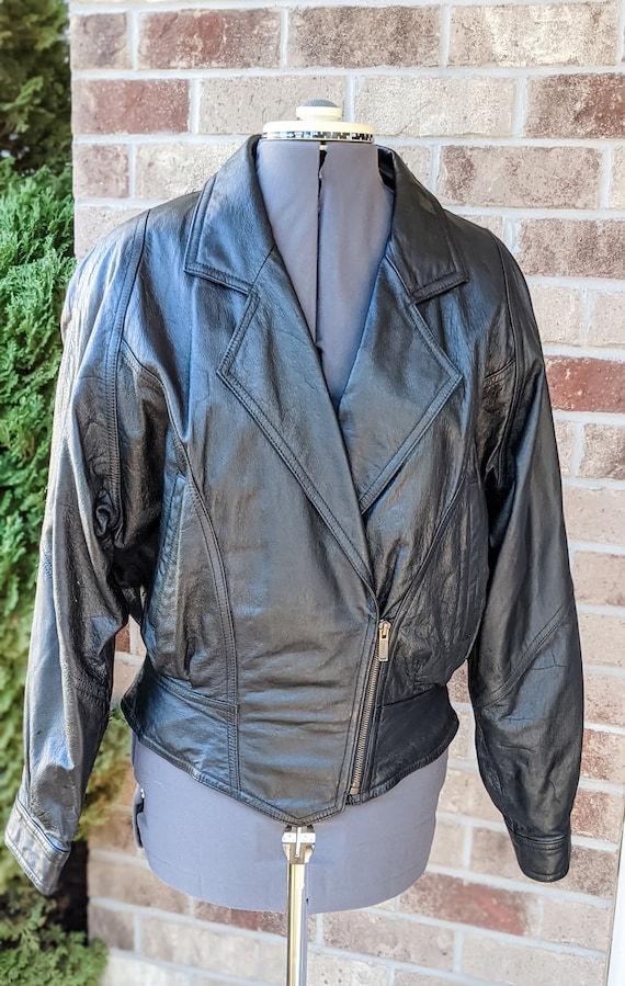 Vintage 80s-90s- Black Leather Jacket- Corset Lac… - image 6