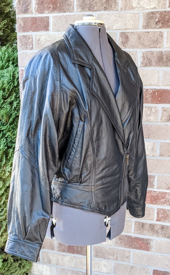 Vintage 80s-90s- Black Leather Jacket- Corset Lac… - image 5