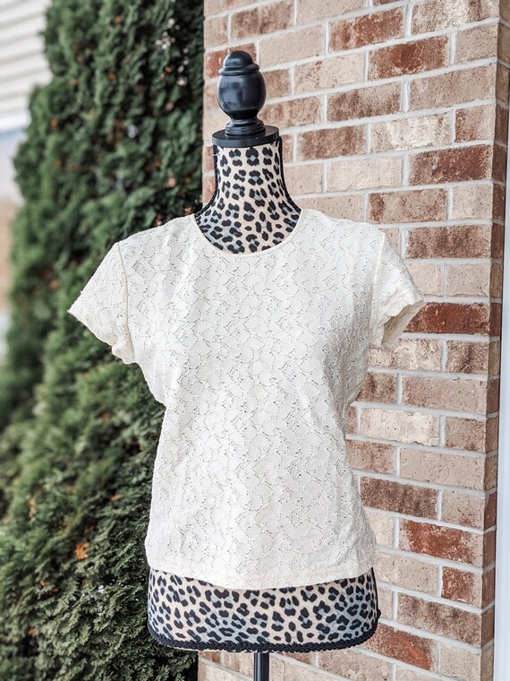 Cream Lace Tee- Top- Minimalist- Boho- lacey- rom… - image 1