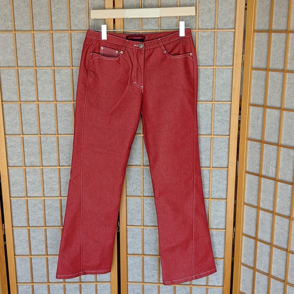 Vintage 90s- 2000s- y2k- Metallic Red Denim- Straight Leg- BCBG Maxazria Jeans- Pants- Cropped- Rock- Pop- Goth- Punk- Retro- Women's Size 6