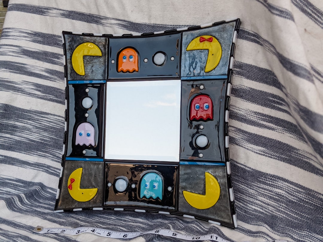 Handmade Retro Pacman Mirror Glass Ms.pacman Gamer Etsy