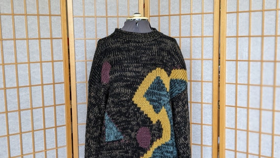 Vintage 80s- Knit Sweater- Vegan- Yarn-  Abstract… - image 8