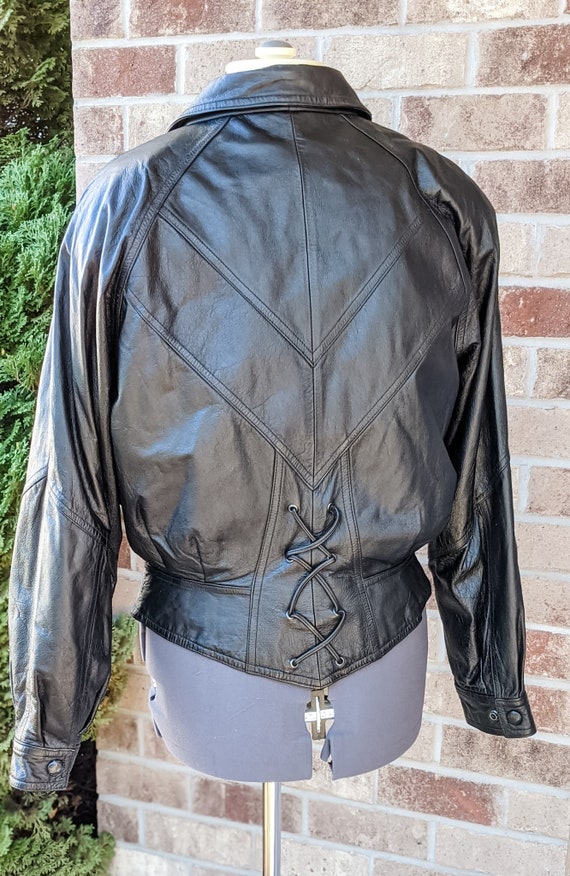Vintage 80s-90s- Black Leather Jacket- Corset Lac… - image 4