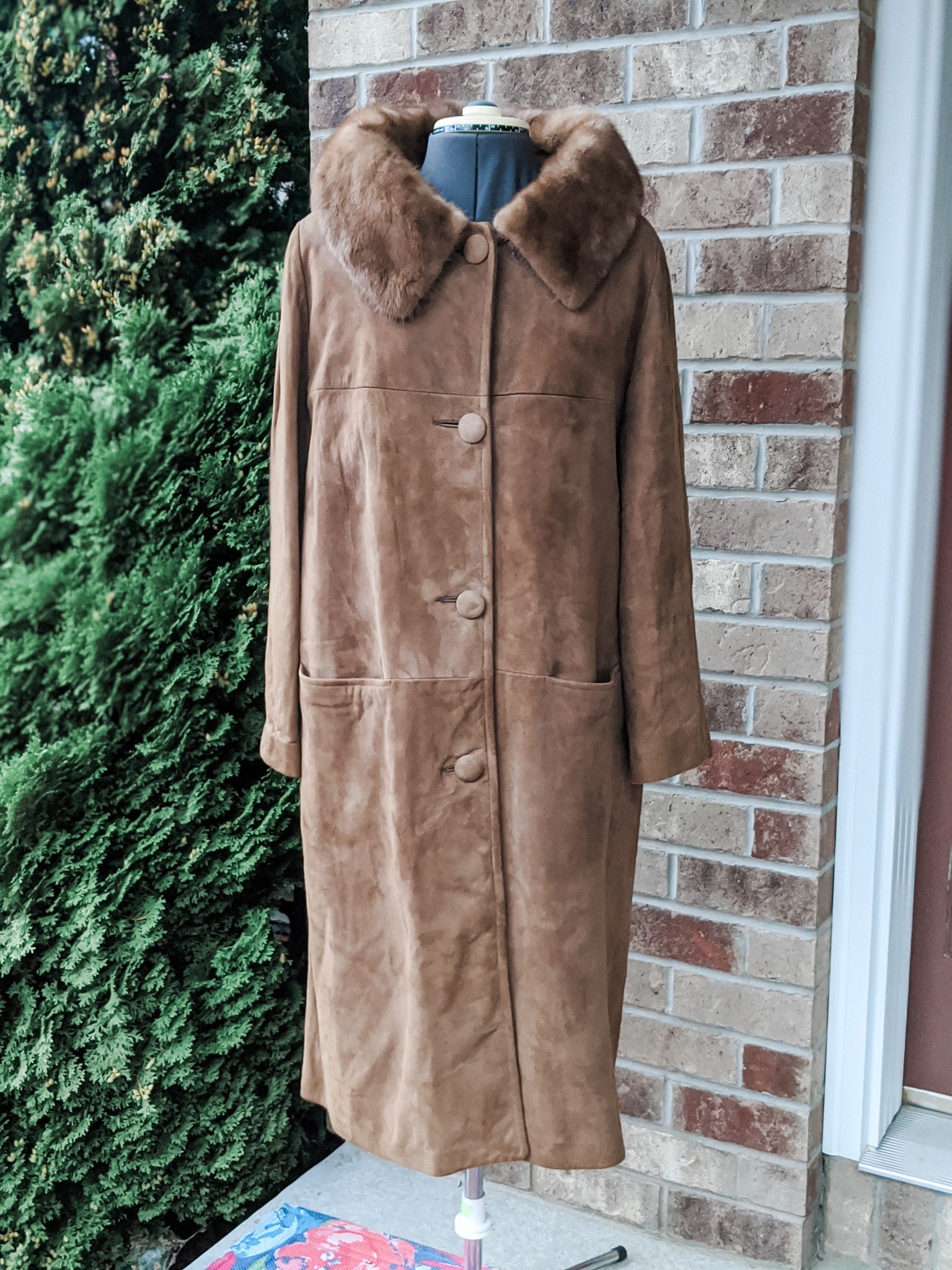Vintage 60s- Leather Coat With Fur Trim- Jackie Kennedy Onassis