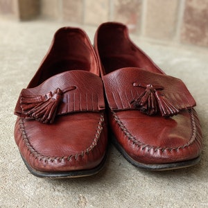 Vintage 80s- Tasseled Loafer- Men&#39;s Dress Shoe- Business- Casual- Red- Leather- Footwear- Men&#39;s Size 10 (US)- Re-Heeled-Vibram Sole